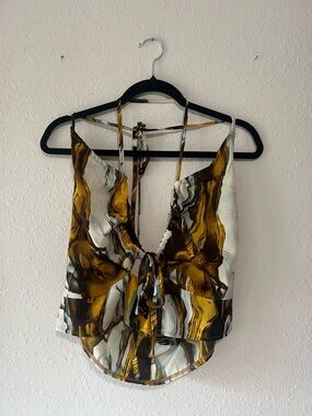 PrettyLittleThing Abstract Tie-Back Cami - Mustard/Brown/White